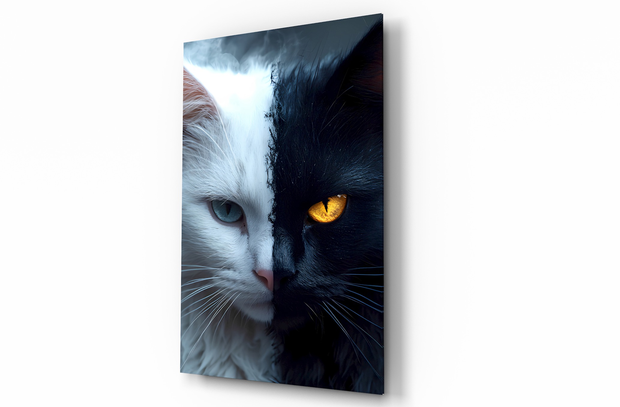 Kedi Siyah-Beyaz Hayvan Temalı Dekoratif Cam Tablo, Duvar Dekoru H0025