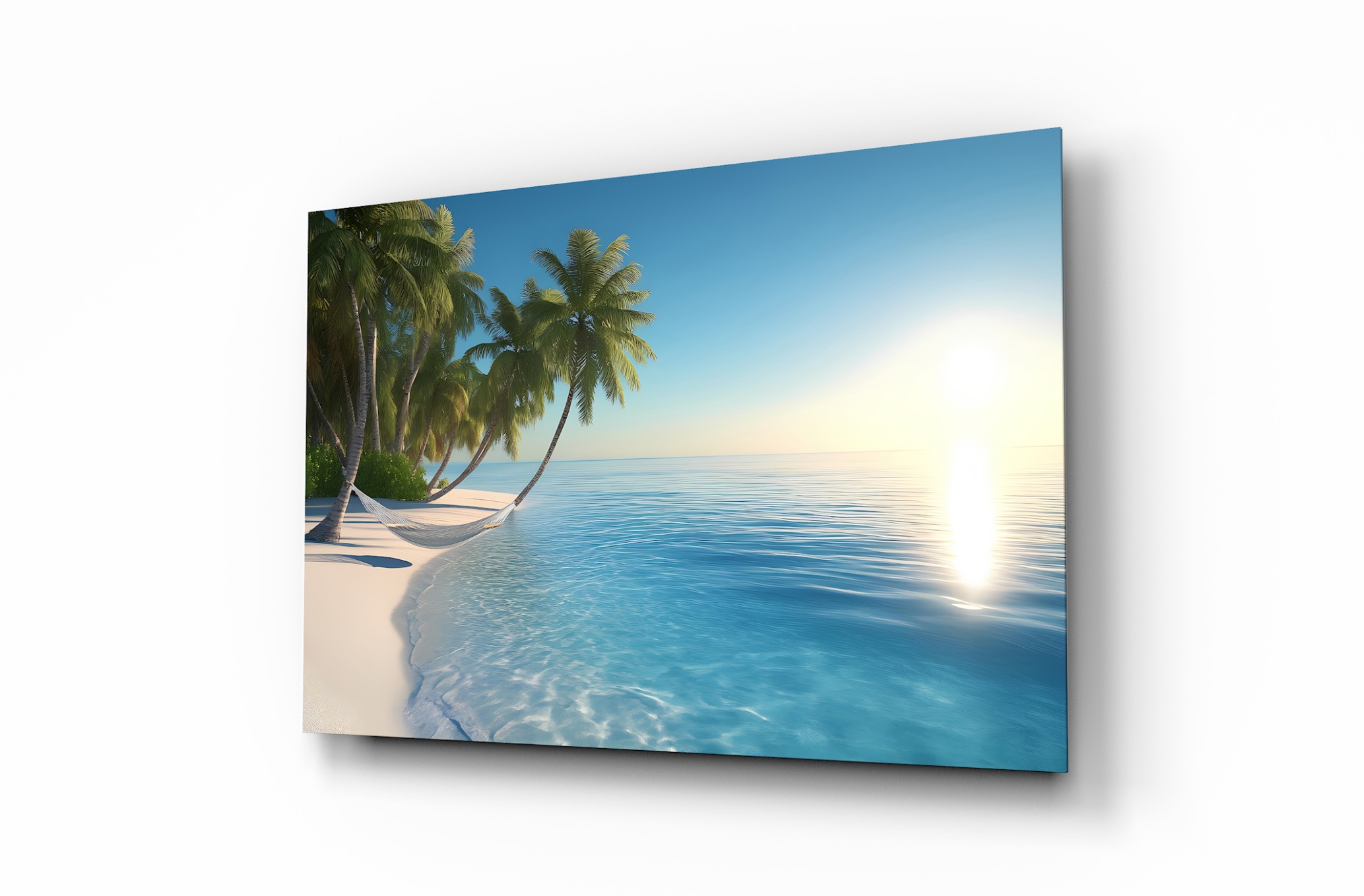 Okyanusta Plaj 2 Dekoratif Cam Tablo, Duvar Dekoru M0020