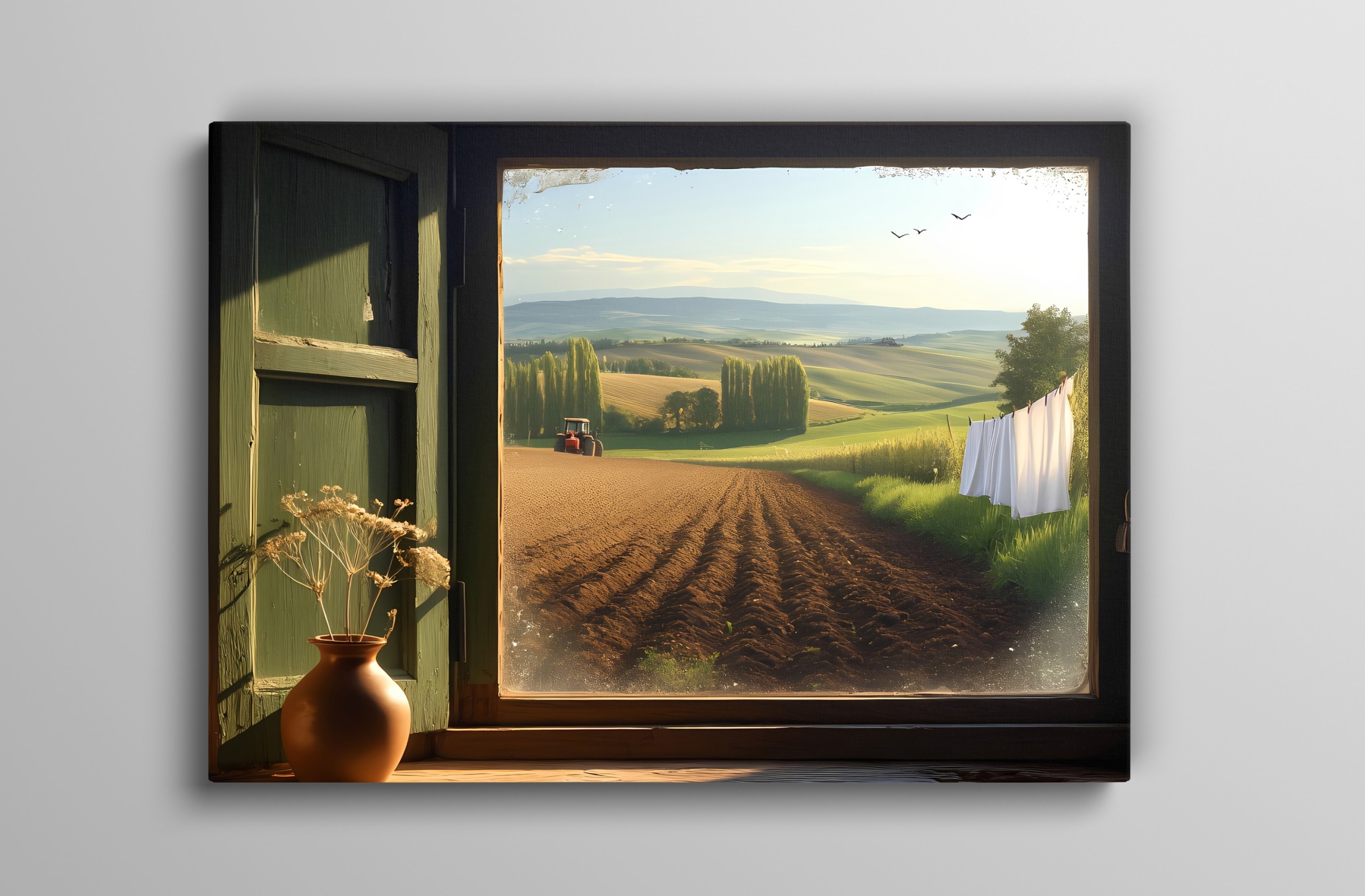 Pencereden Köy Manzarası 1 Dekoratif Kanvas Tablo, Duvar Dekoru M0026
