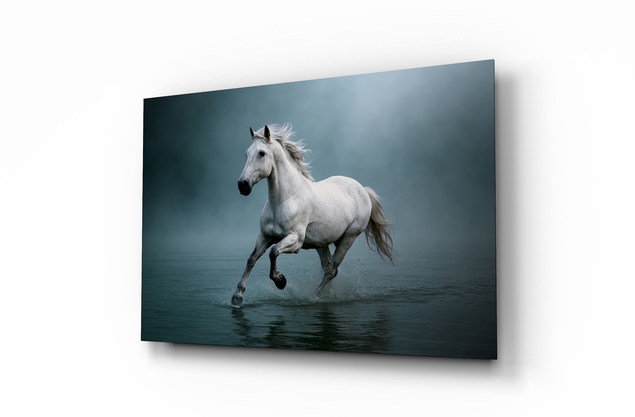 Puslu Havada Koşan At Hayvan Temalı Dekoratif Cam Tablo, Duvar Dekoru H0035