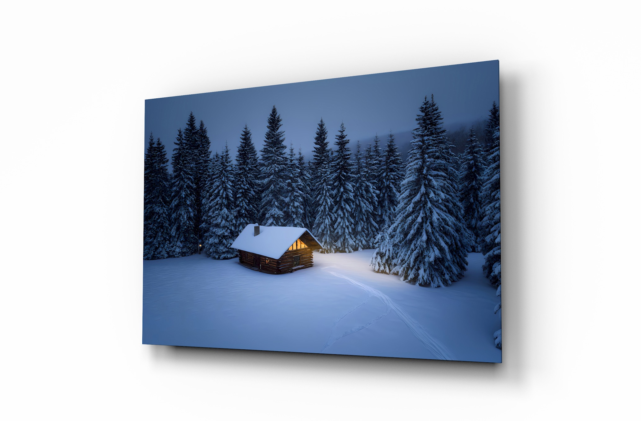 Karların İçindeki Kulübe Dekoratif Cam Tablo, Duvar Dekoru M0014