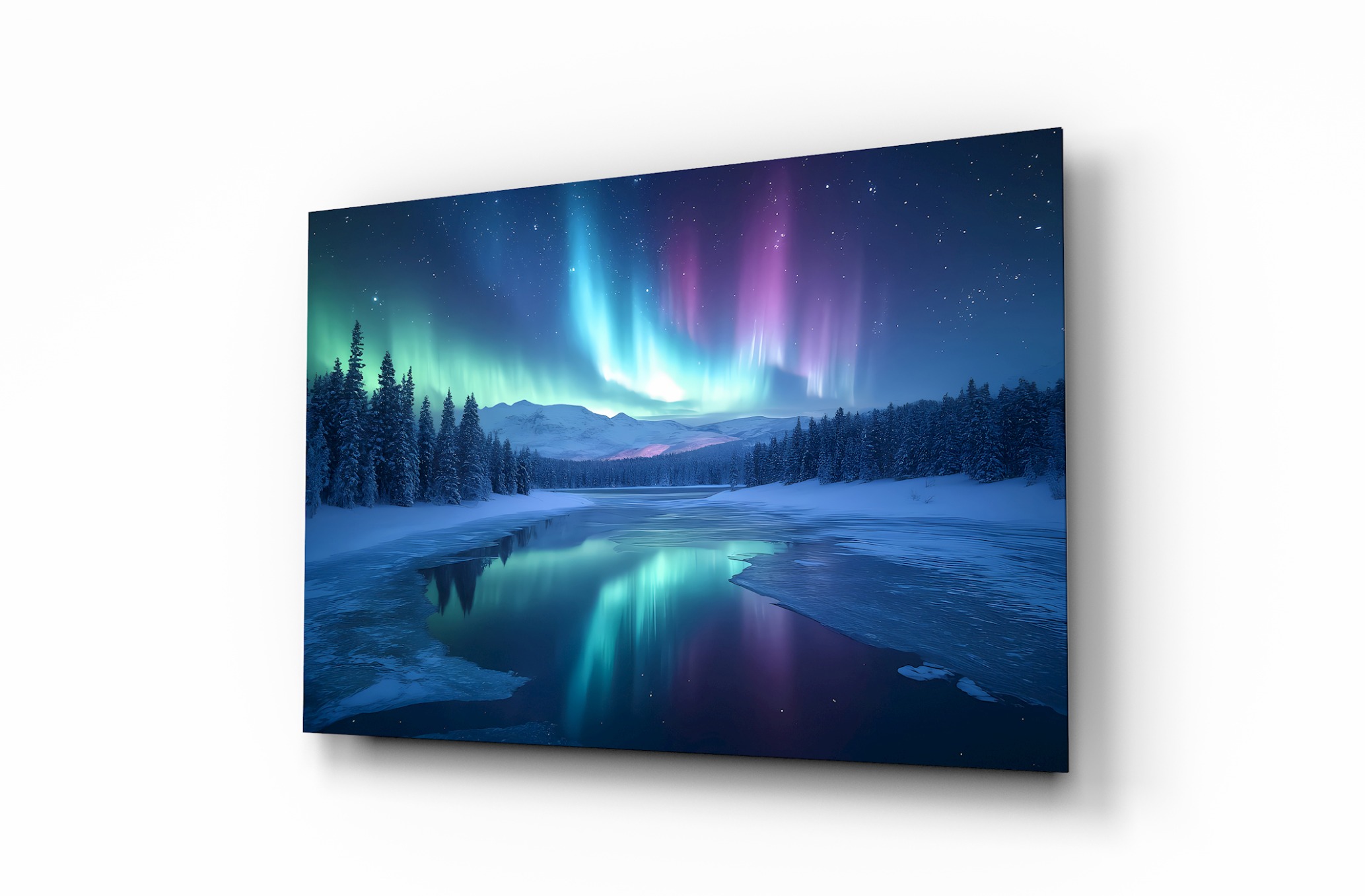 Kuzey Işıkları Manzara 2 Dekoratif Cam Tablo, Duvar Dekoru M0018