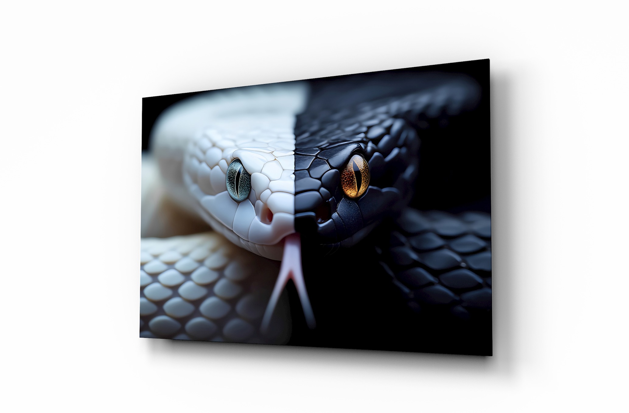 Yılan Siyah-Beyaz Hayvan Temalı Dekoratif Cam Tablo, Duvar Dekoru H0050