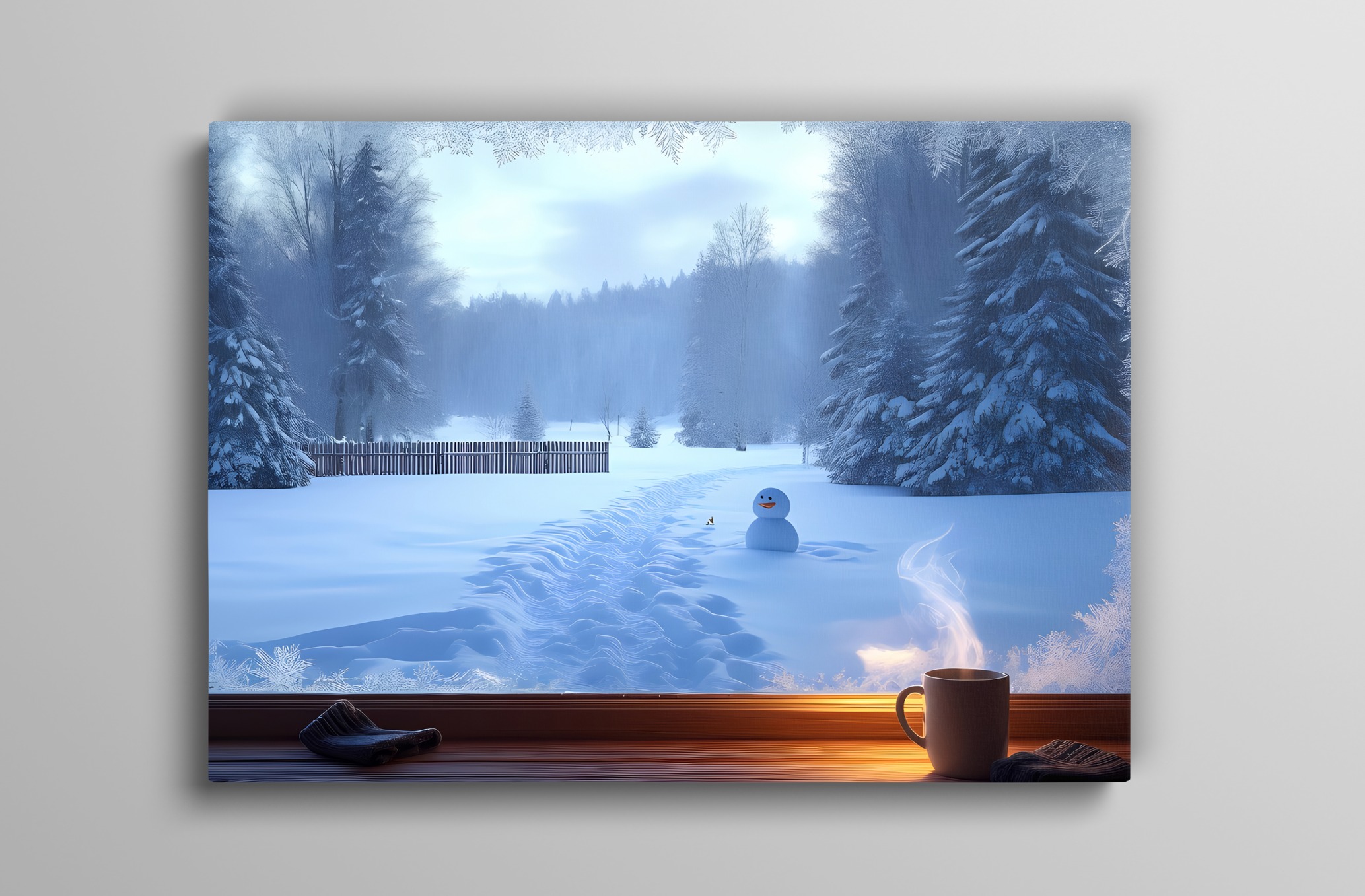 Pencereden Kar Manzarası 2 Dekoratif Kanvas Tablo, Duvar Dekoru M0025