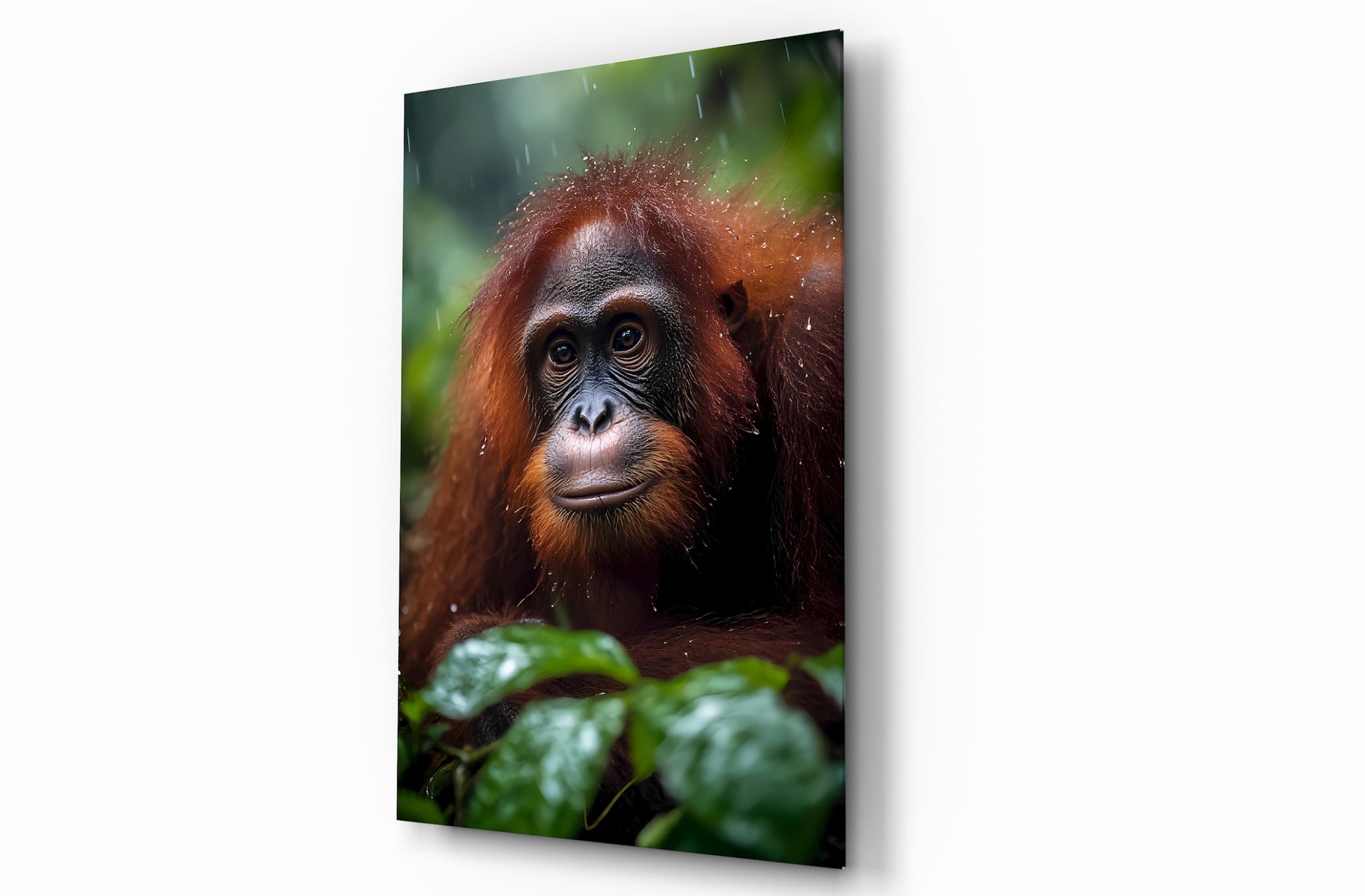 Orangutan Hayvan Temalı Dekoratif Cam Tablo, Duvar Dekoru H0034