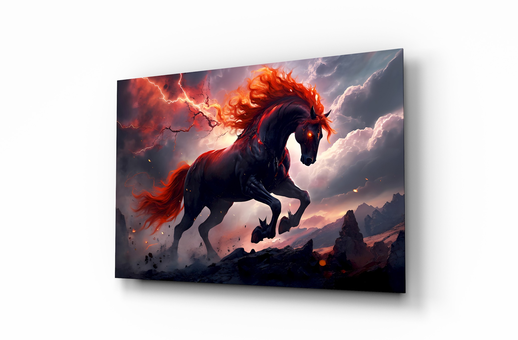 İllüstrasyon At Hayvan Temalı Dekoratif Cam Tablo, Duvar Dekoru H0017