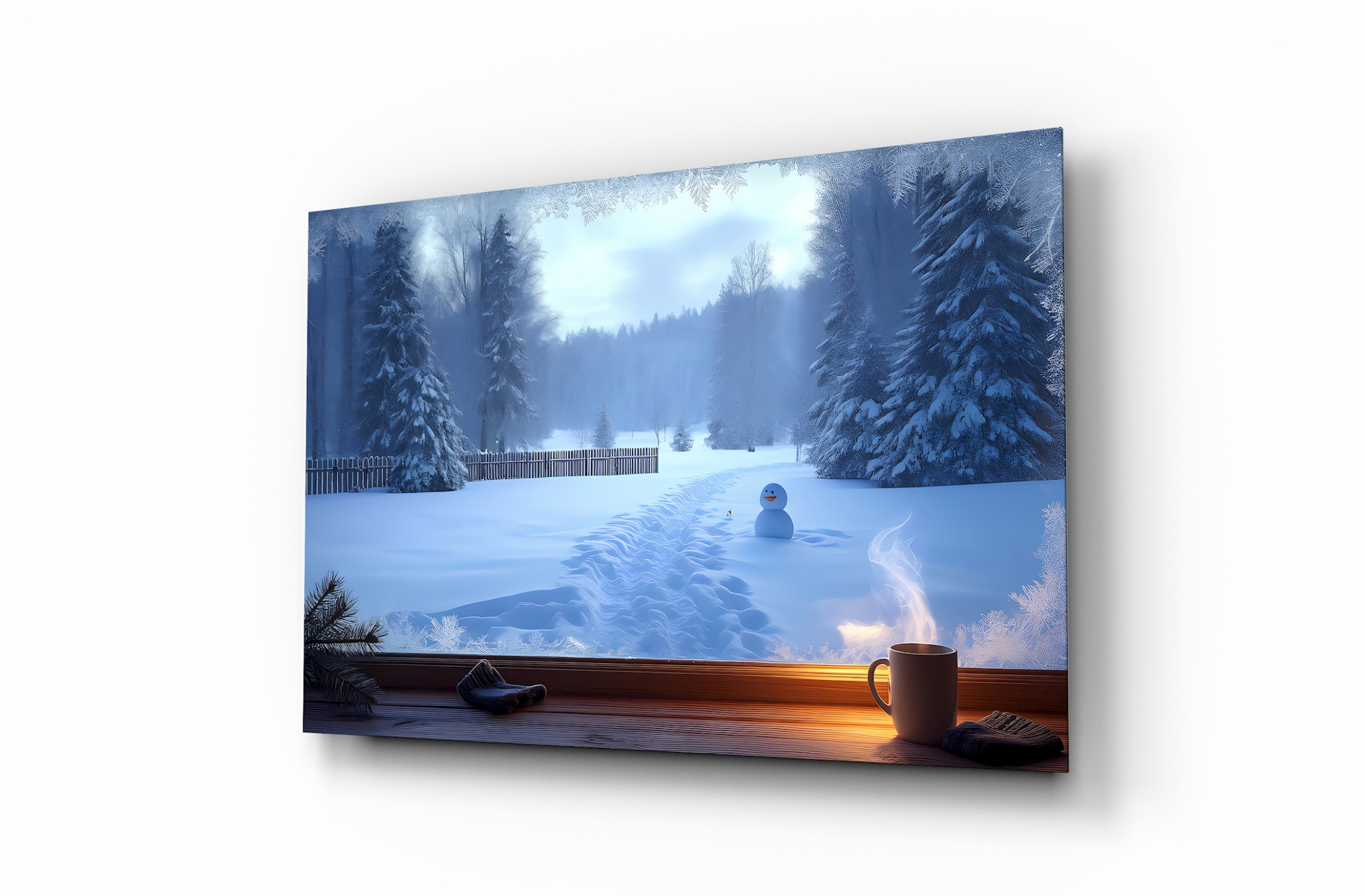 Pencereden Kar Manzarası 2 Dekoratif Cam Tablo, Duvar Dekoru M0025