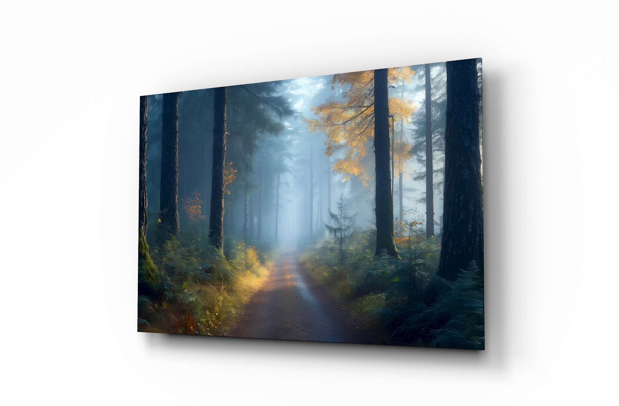 Puslu Orman Manzara Dekoratif Cam Tablo, Duvar Dekoru M0027