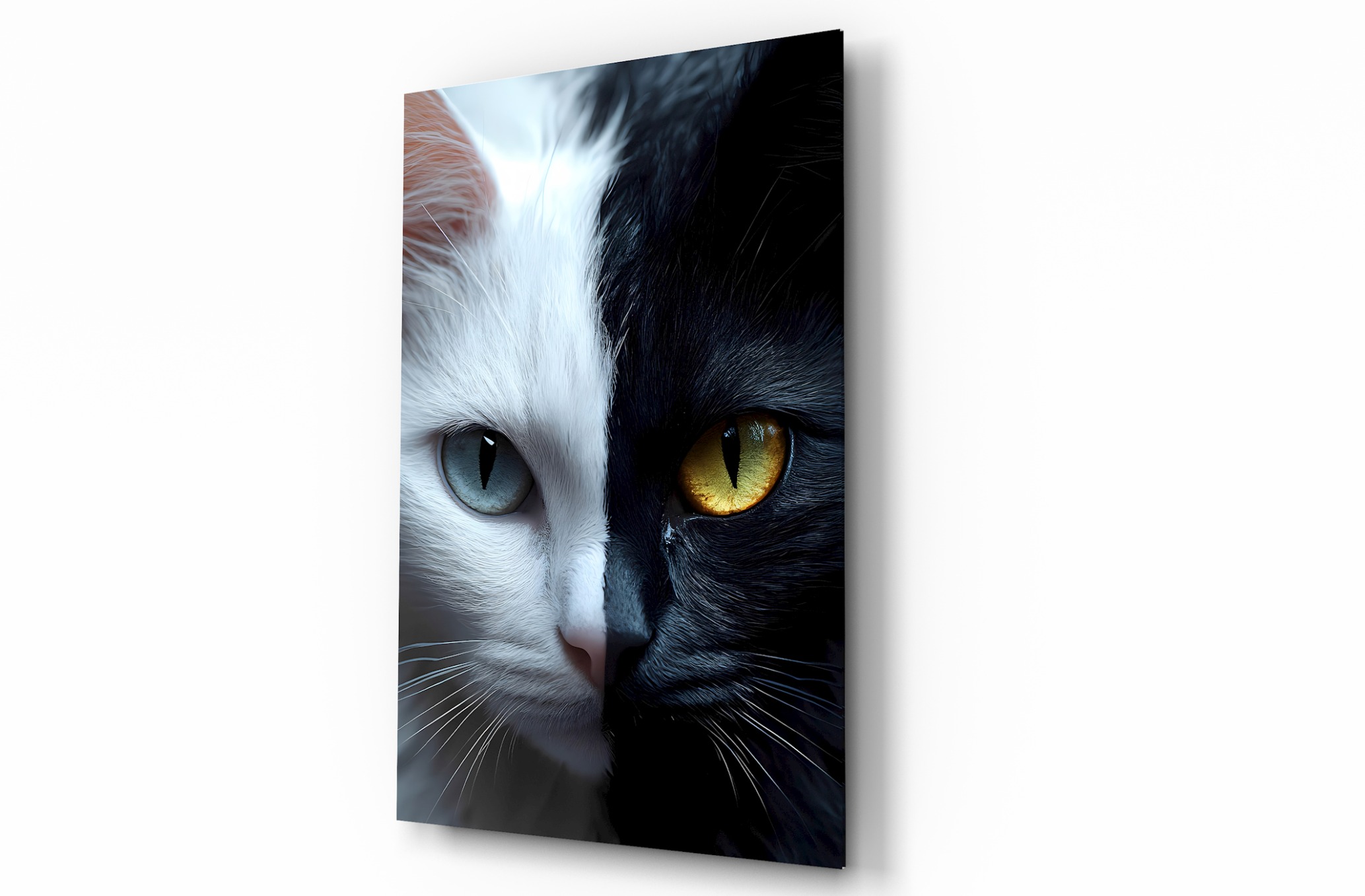 Kedi Siyah-Beyaz Hayvan Temalı Dekoratif Cam Tablo, Duvar Dekoru H0023