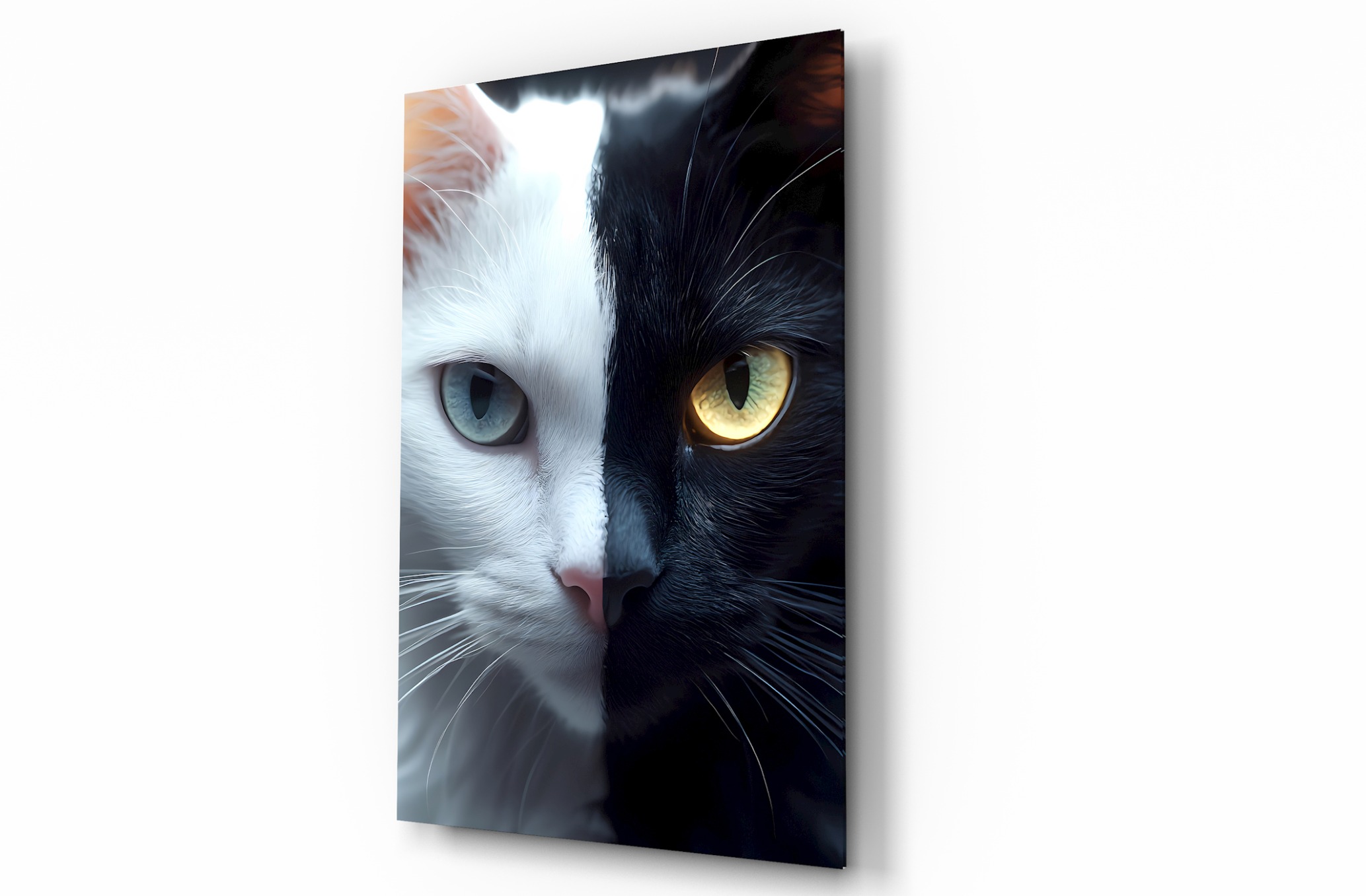 Kedi Siyah-Beyaz Hayvan Temalı Dekoratif Cam Tablo, Duvar Dekoru H0024